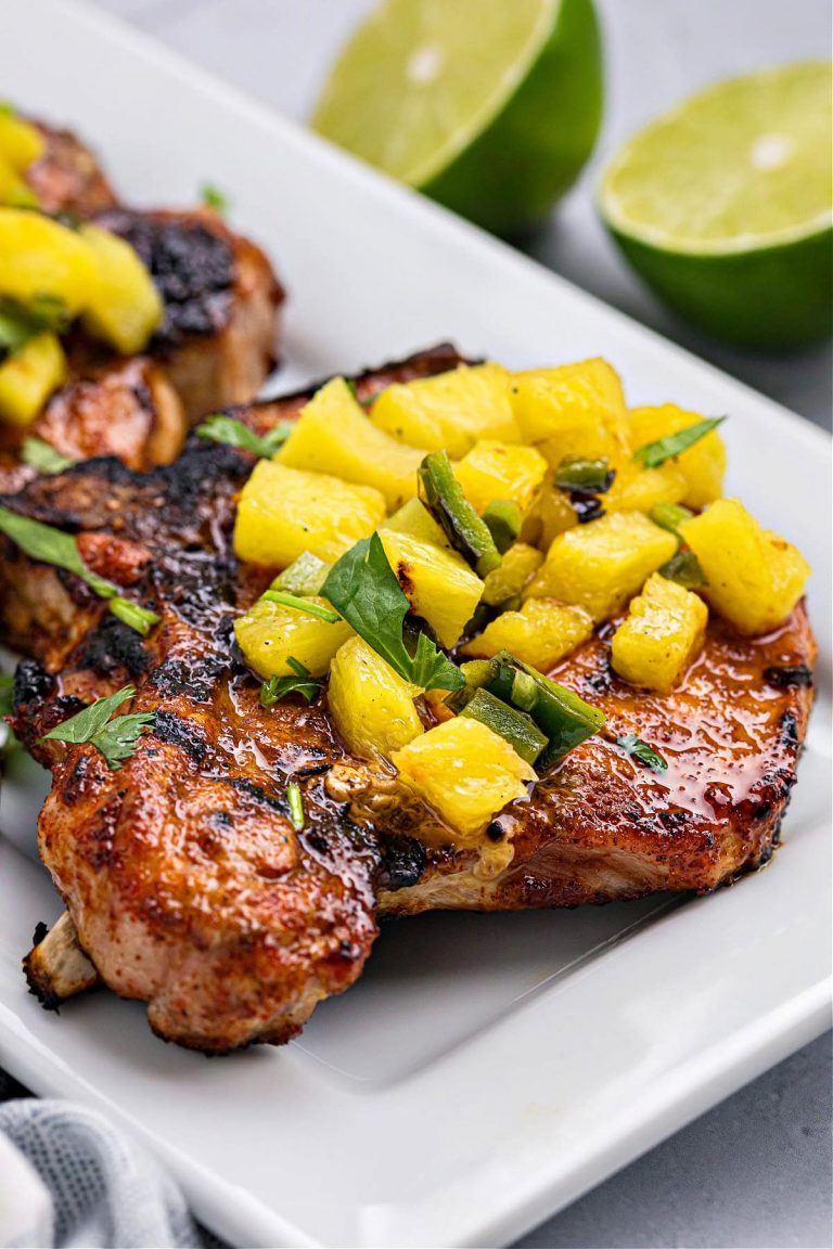 Chili Rubbed Pork Chops with Grilled Pineapple Salsa